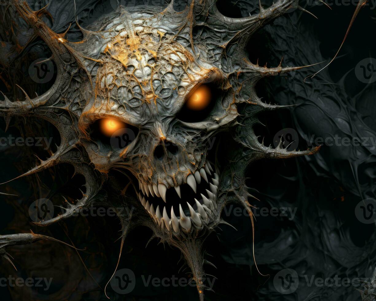 an image of a skull with glowing eyes generative ai photo