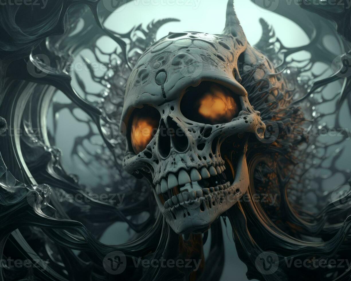 an image of a skull with glowing eyes generative ai photo