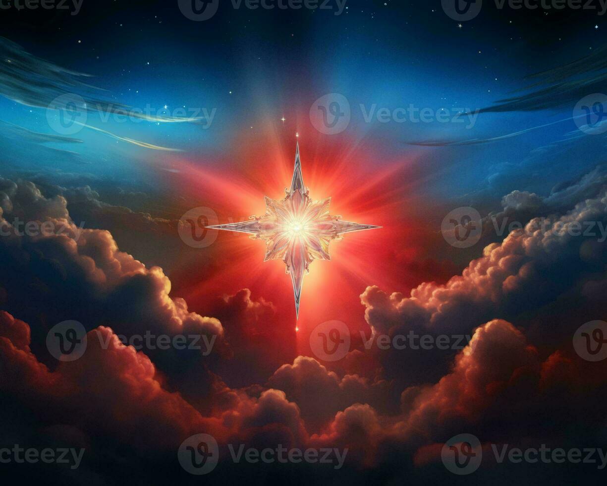 an image of a star shining in the sky with clouds in the background generative ai photo