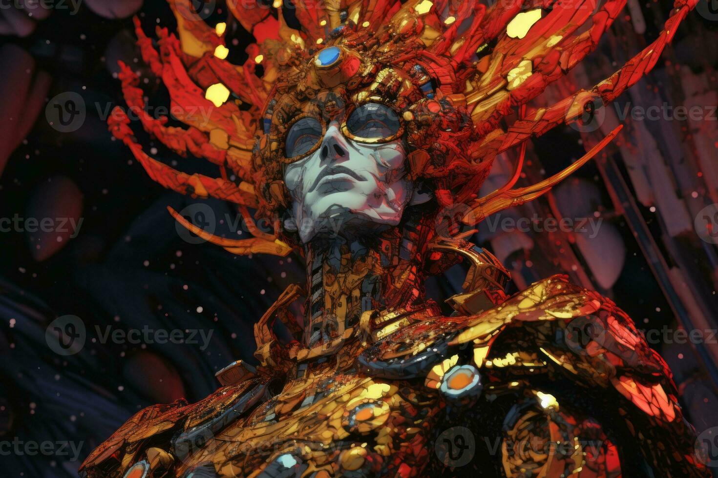 an image of a woman in a gold and red costume generative ai photo
