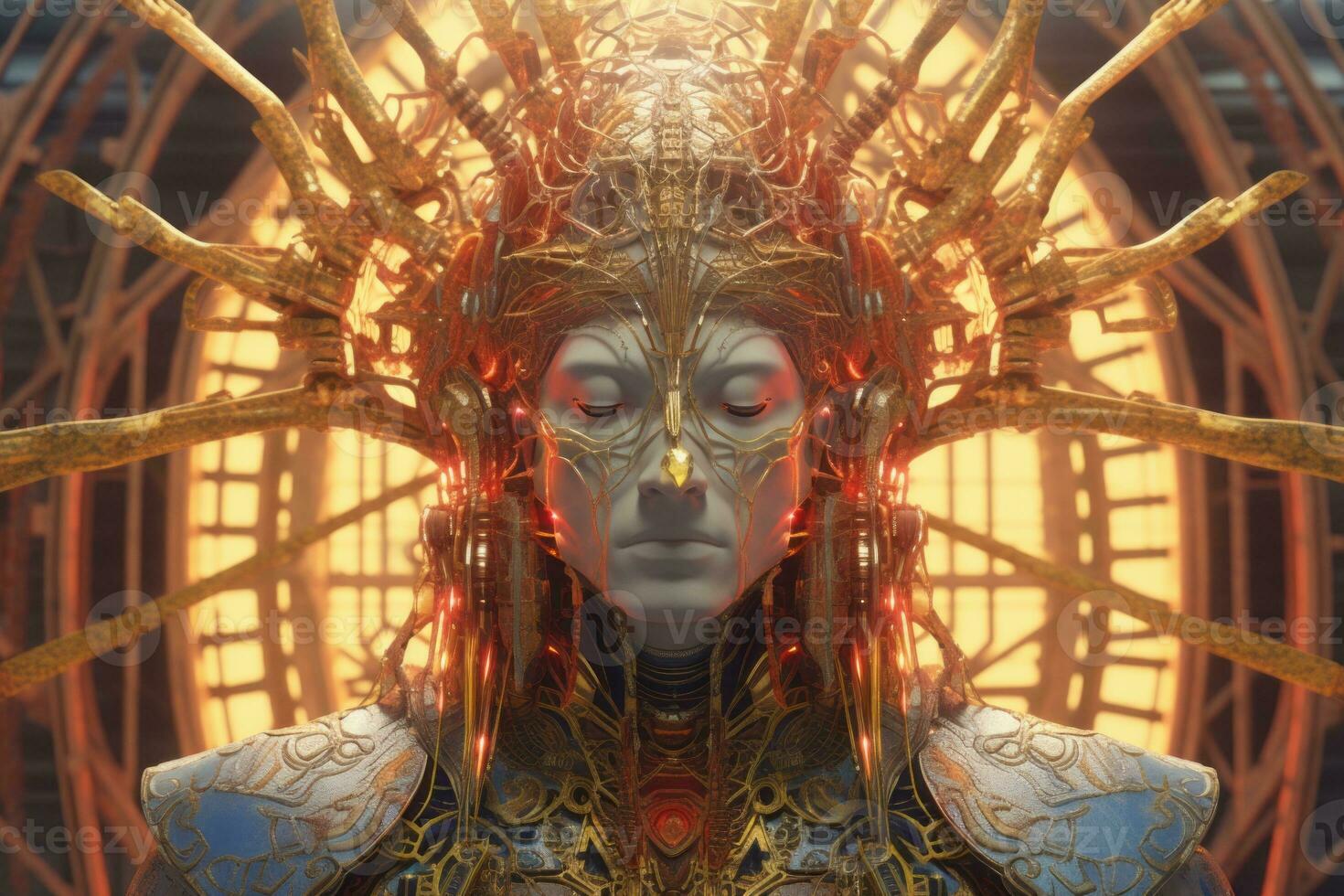 an image of a woman with gold and red hair generative ai photo