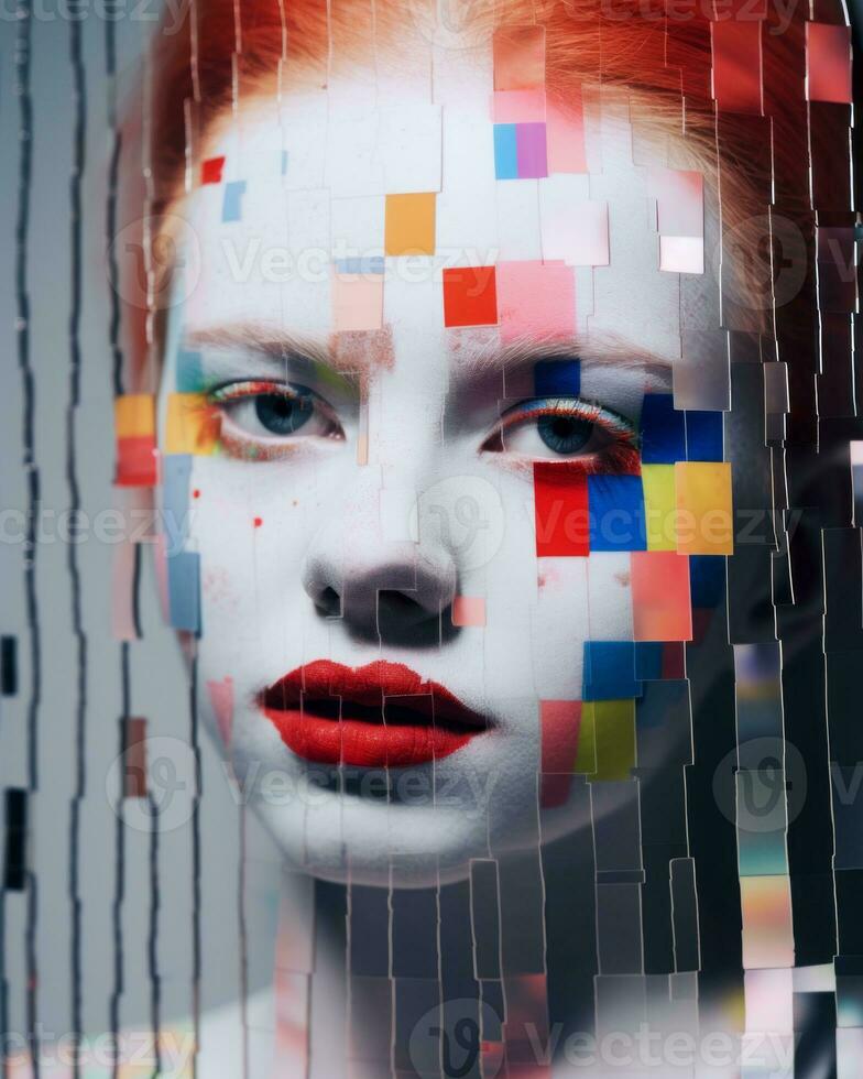 an image of a woman with red hair and colorful makeup generative ai photo