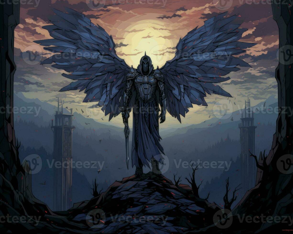 an image of an angel standing on top of a mountain generative ai photo