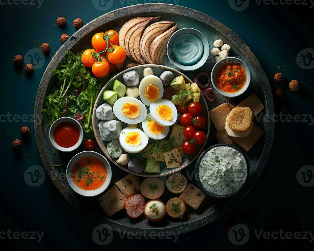 an image of an assortment of food on a plate generative ai photo