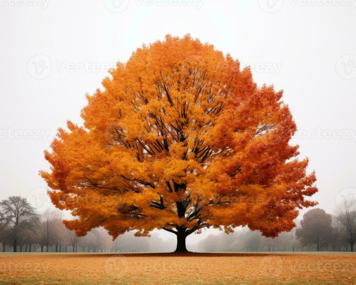 an image of an orange tree in the middle of a foggy field generative ai photo