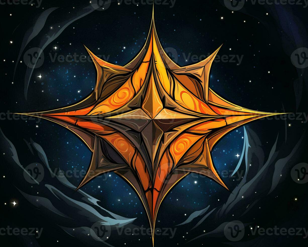 an orange and gold star in the middle of a space background generative ai photo