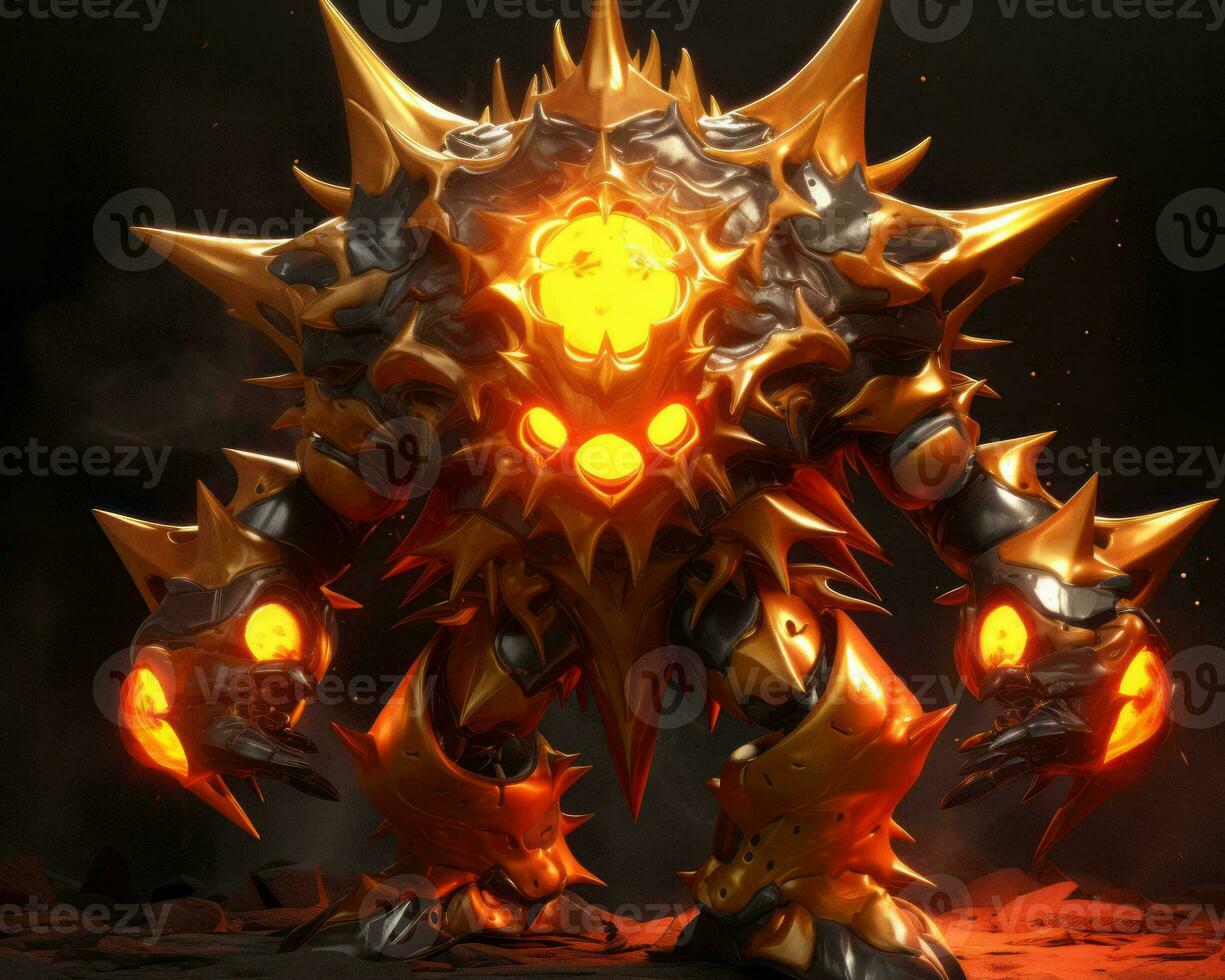 an orange and yellow monster with spikes on its head generative ai photo