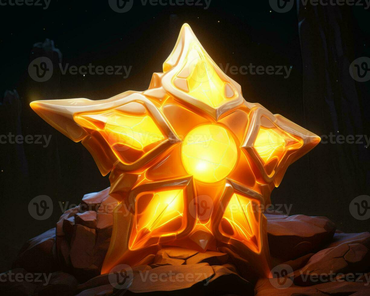 an orange glowing star on a rock in the dark generative ai photo