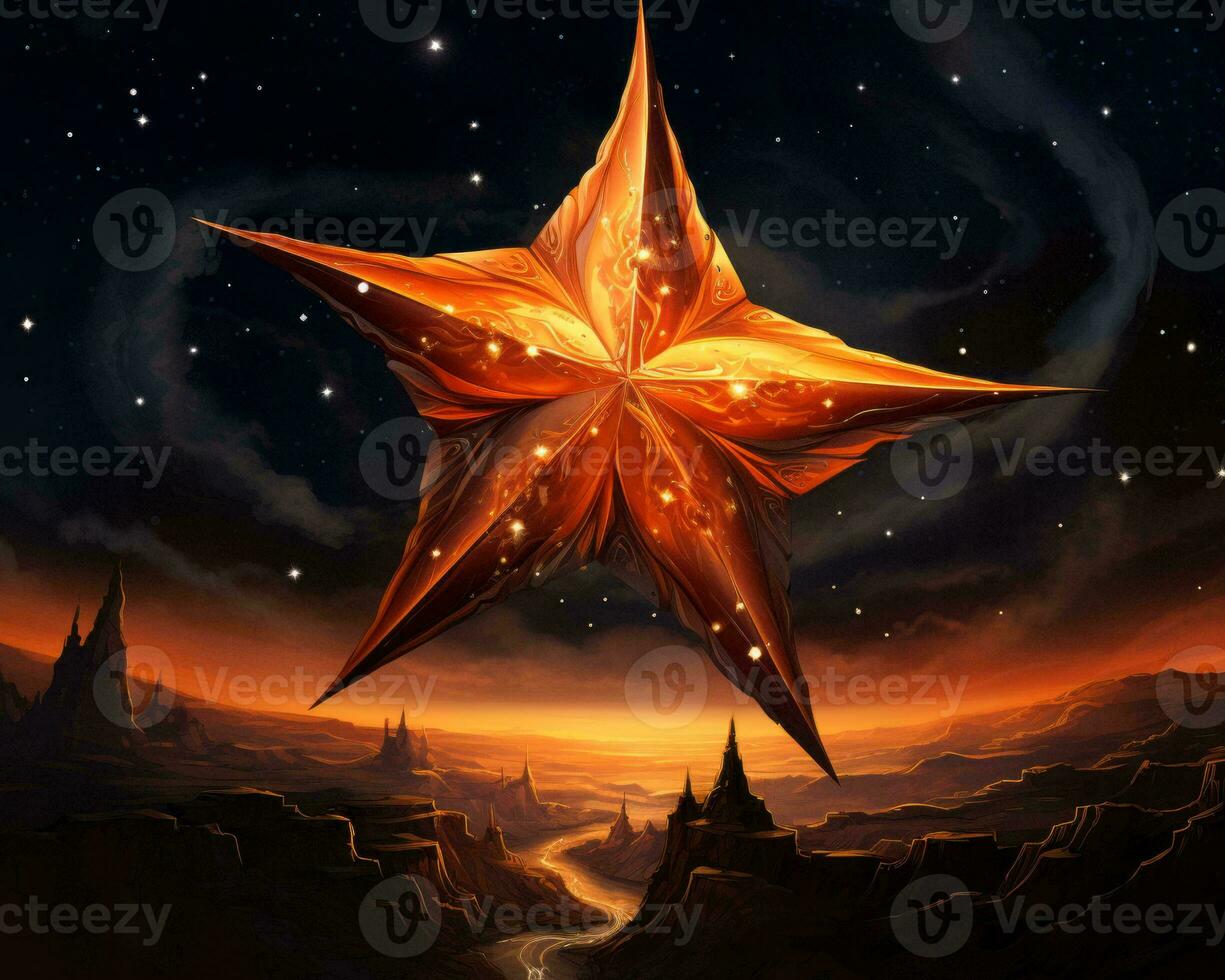 an orange star in the night sky with stars in the background generative ai photo