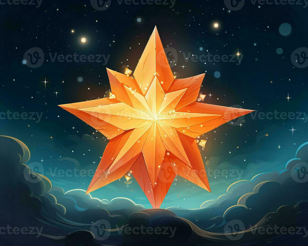 an orange star in the sky with clouds and stars generative ai photo
