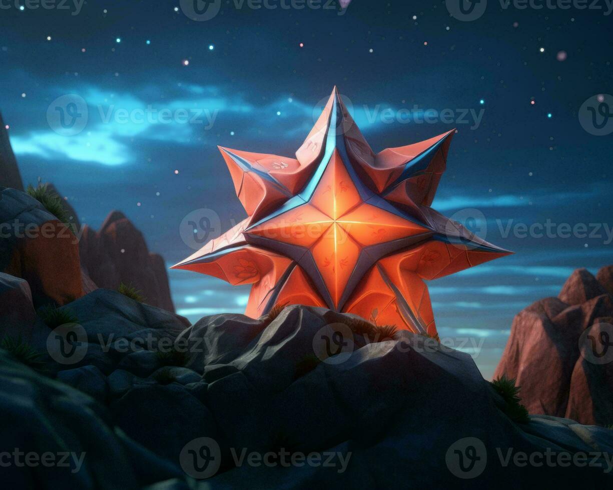 an orange star on top of some rocks in the night sky generative ai photo