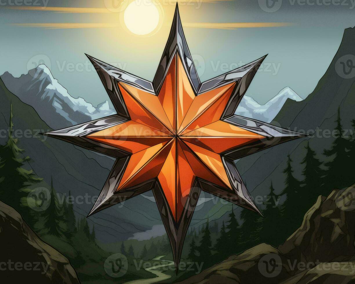 an orange star with a mountain in the background generative ai photo