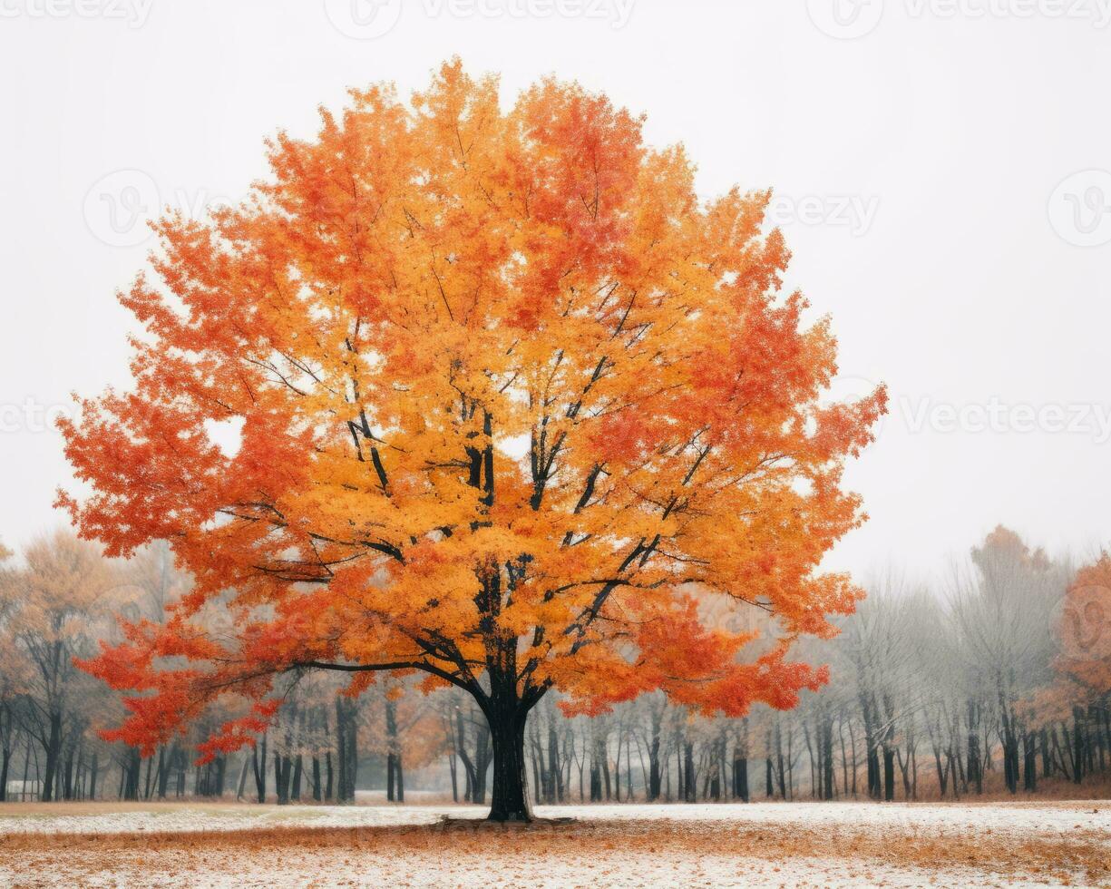 an orange tree in the middle of a snowy field generative ai photo