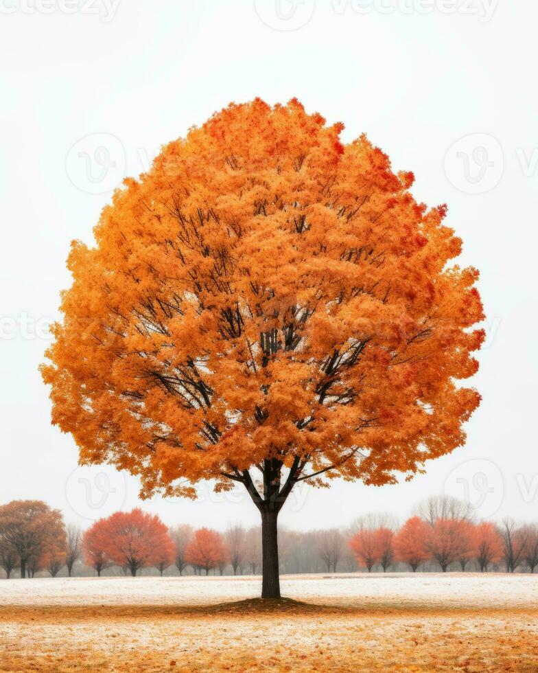 an orange tree in the middle of a snow covered field generative ai photo