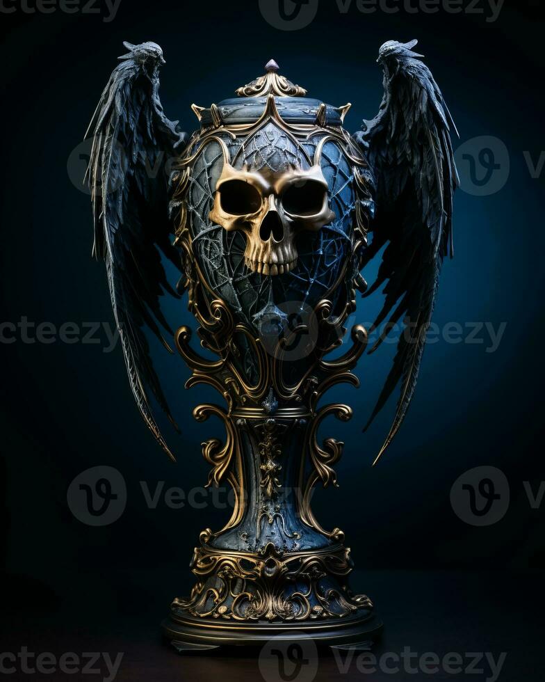 an ornate vase with wings and a skull on top generative ai photo