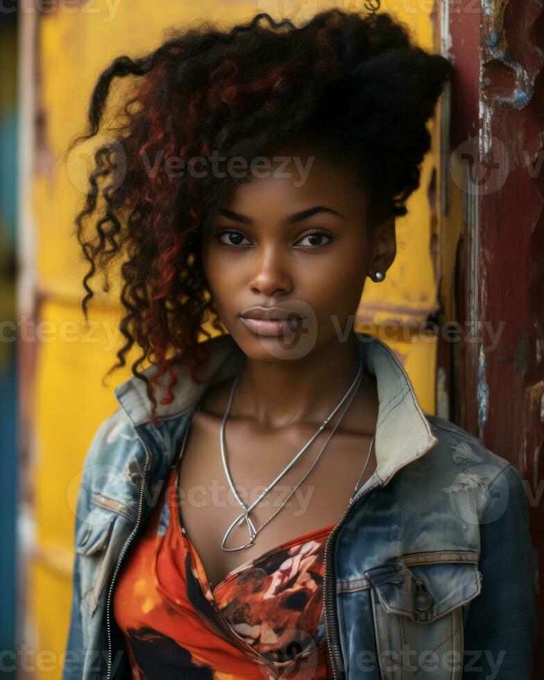 beautiful african american woman with curly hair generative ai photo