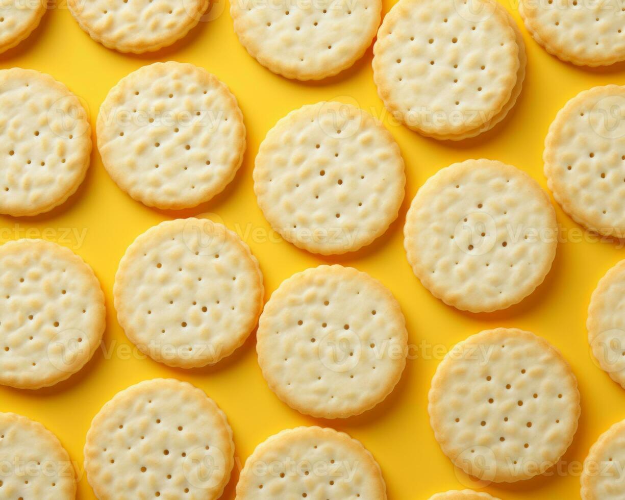 cheese crackers on a yellow background generative ai photo