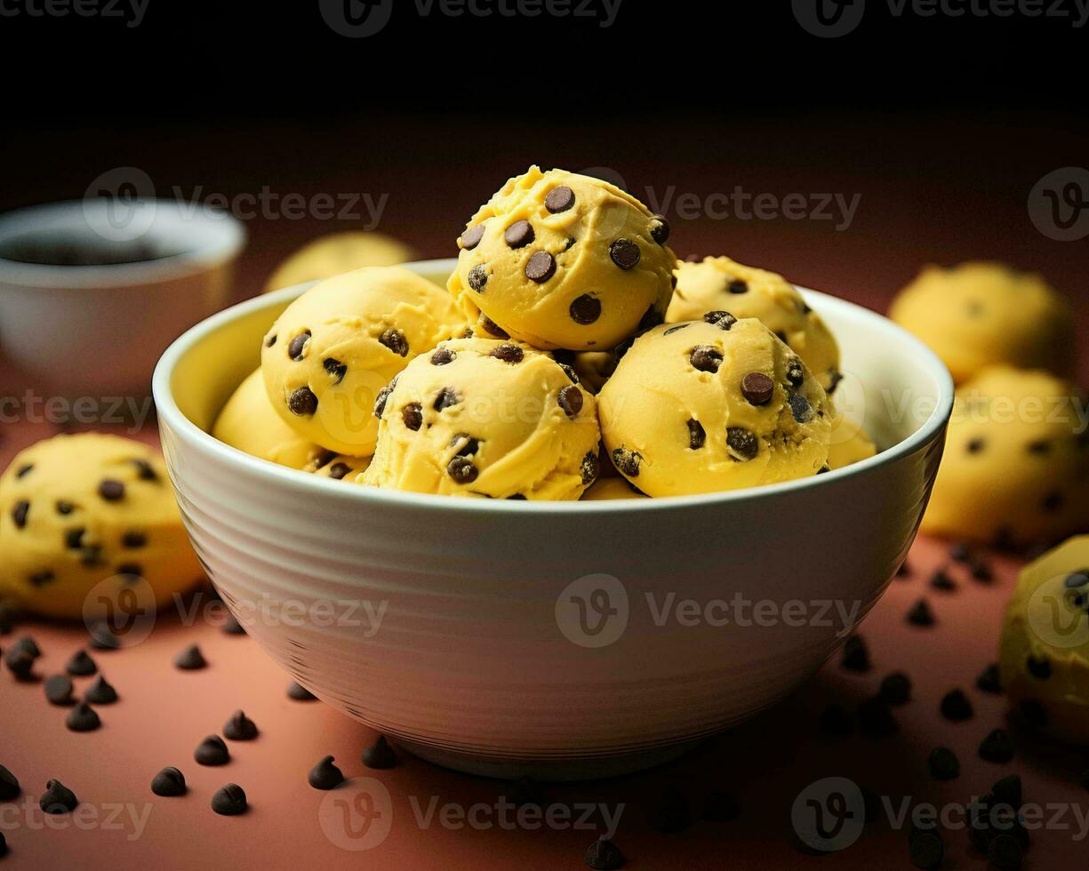 chocolate chip cookie dough ice cream in a bowl generative ai photo