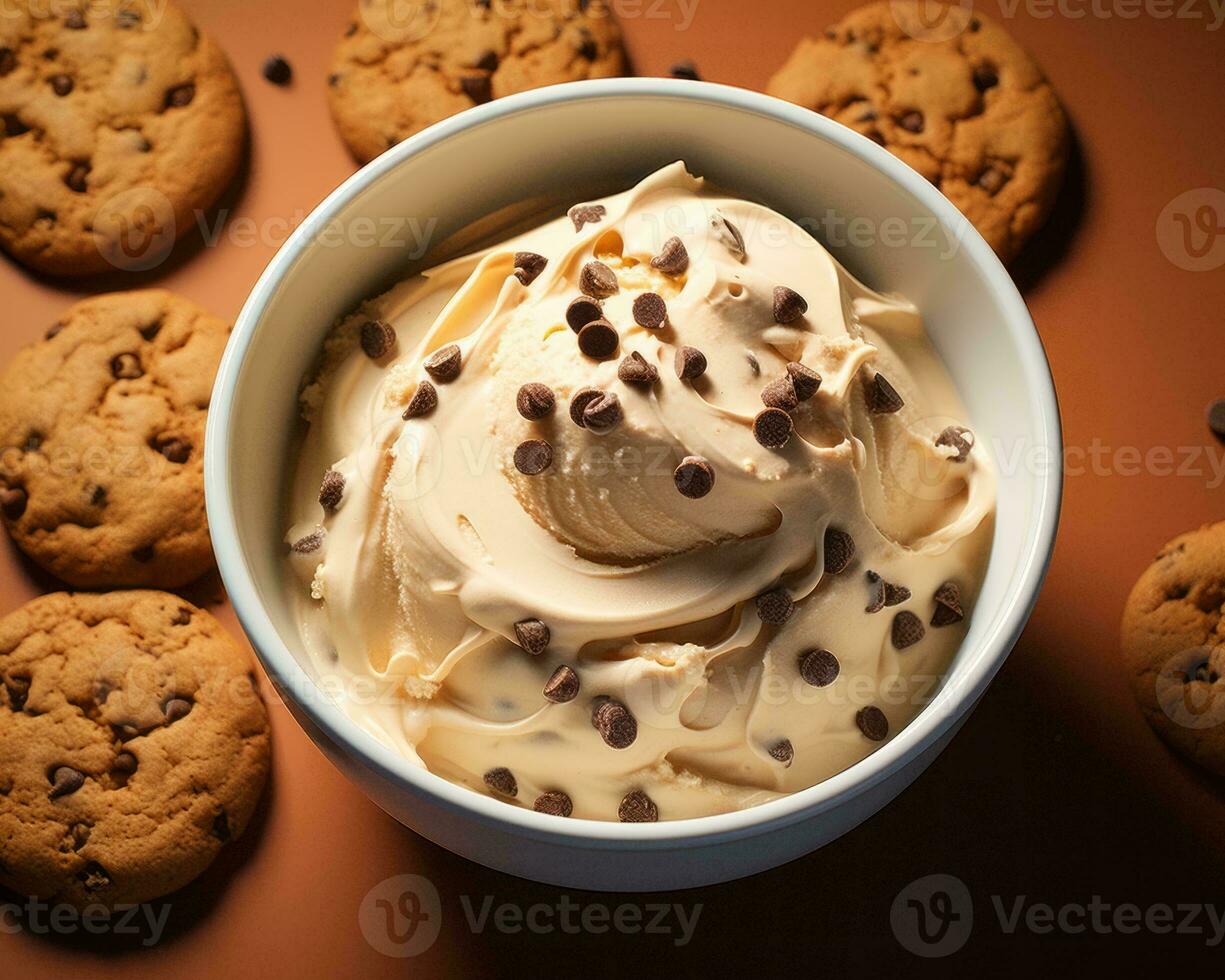 chocolate chip cookie dough ice cream generative ai photo