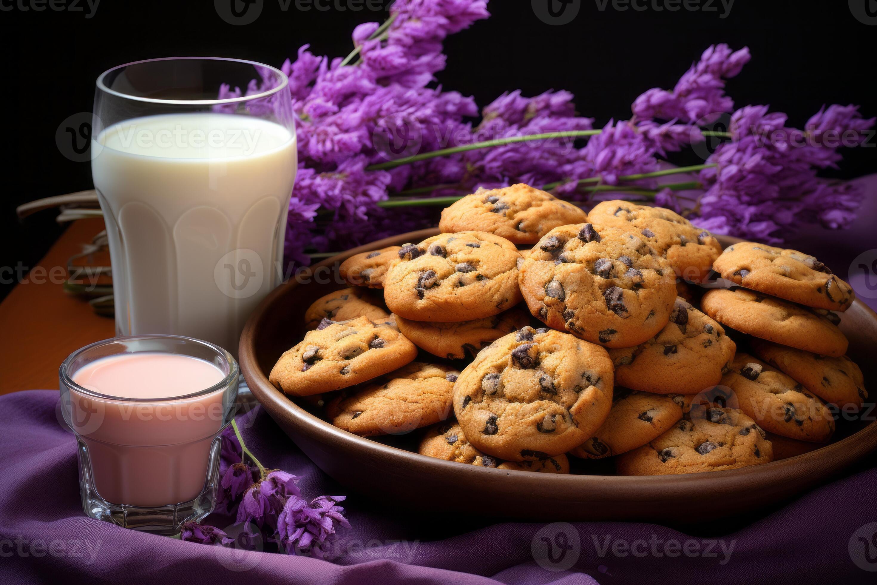 chocolate chip cookies and milk generative ai 28387775 Stock Photo at