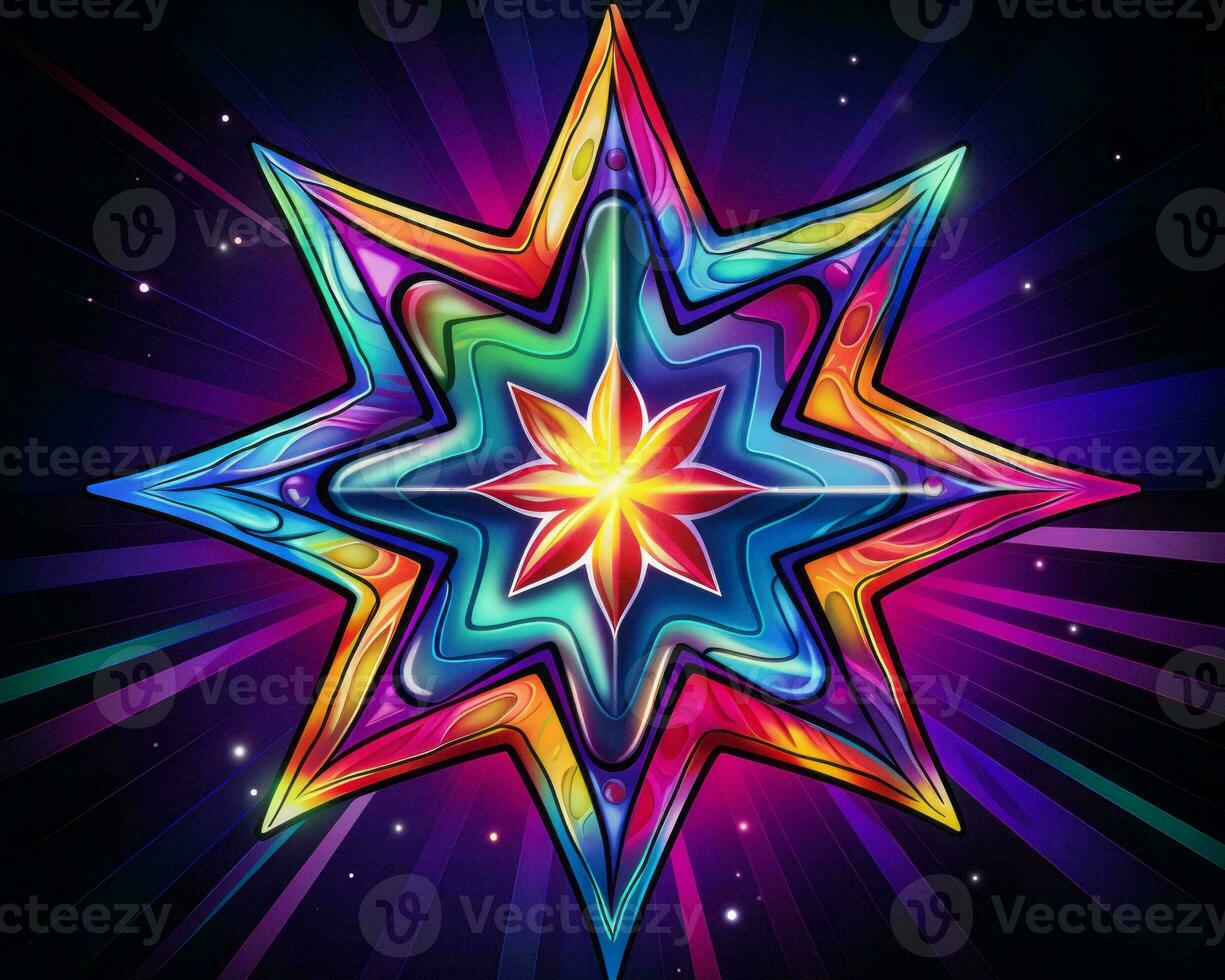 colorful star on a black background with a bright star in the center generative ai photo