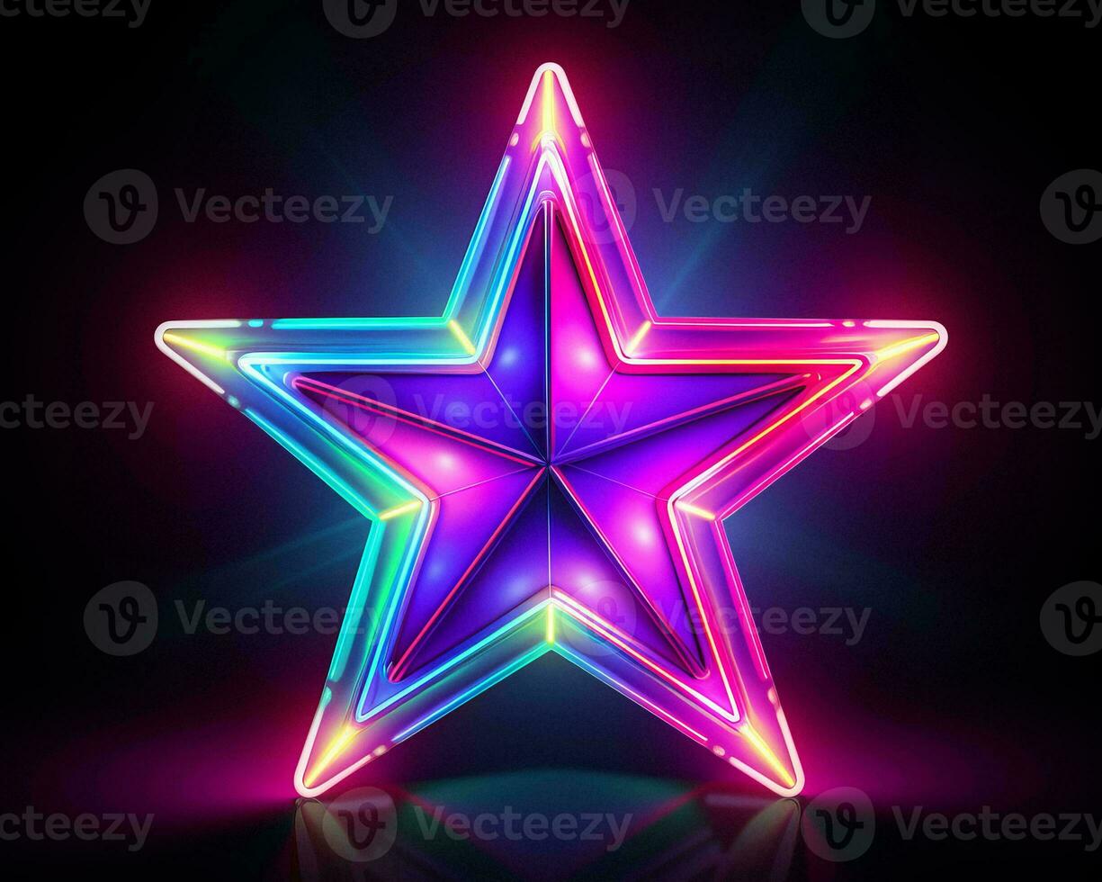 neon star with glowing lights on black background generative ai photo