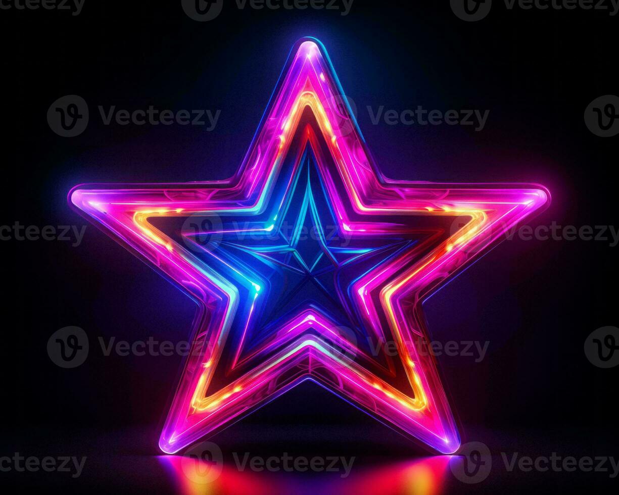 neon star with glowing lights on a black background generative ai photo