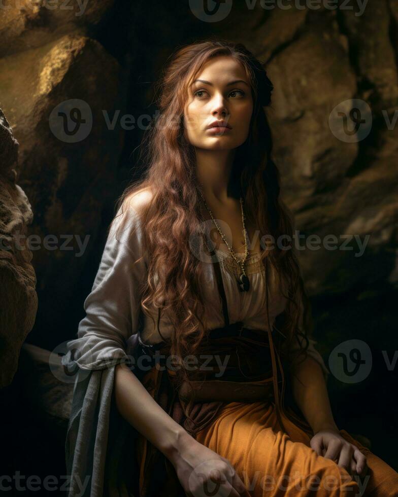 portrait of a beautiful woman in a cave generative ai photo