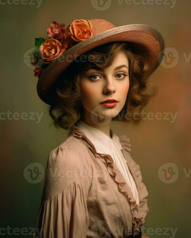 portrait of a beautiful woman wearing a hat generative ai photo