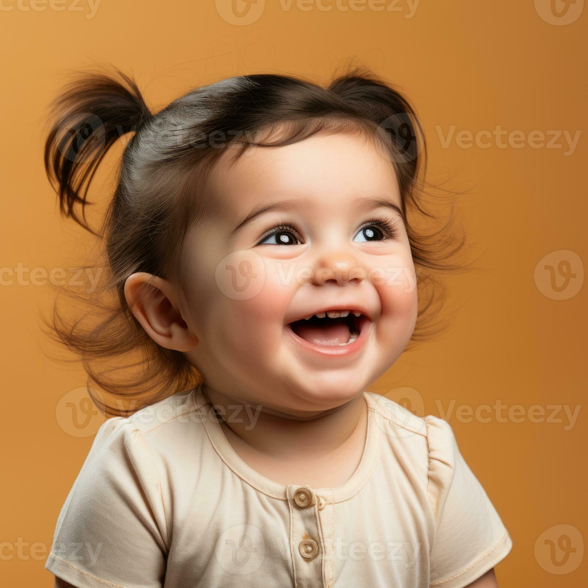 portrait of a cute baby girl laughing on an orange background stock photo  generative ai 28388580 Stock Photo at Vecteezy