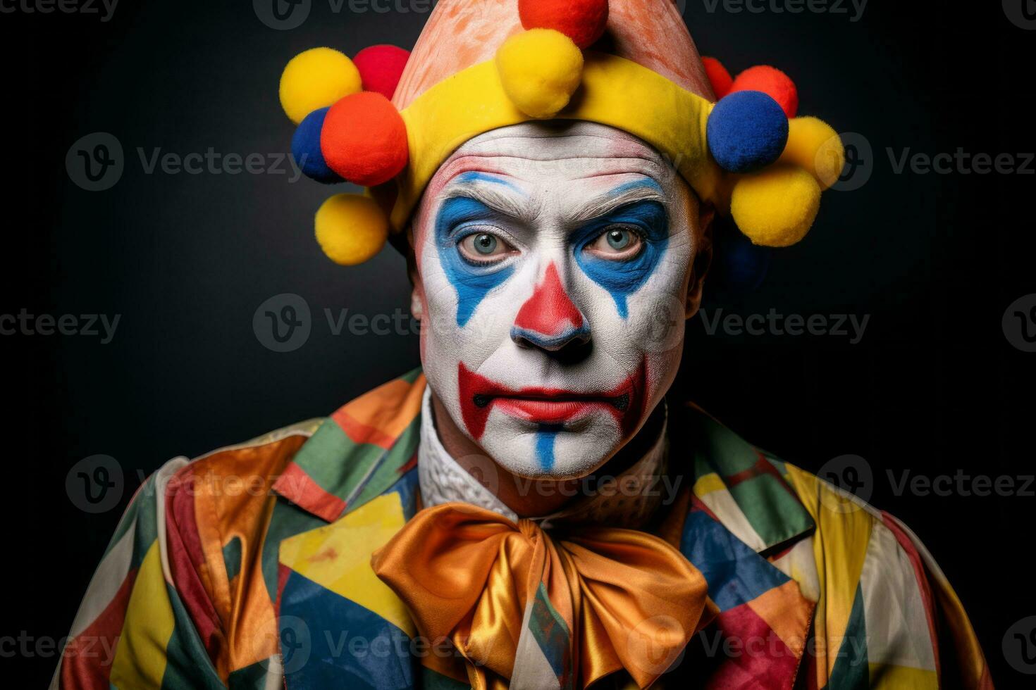 portrait of a clown on black background stock photo generative ai