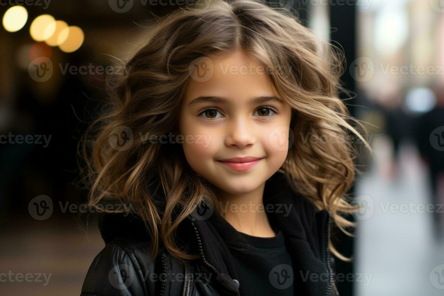 portrait of a cute little girl with curly hair generative ai photo