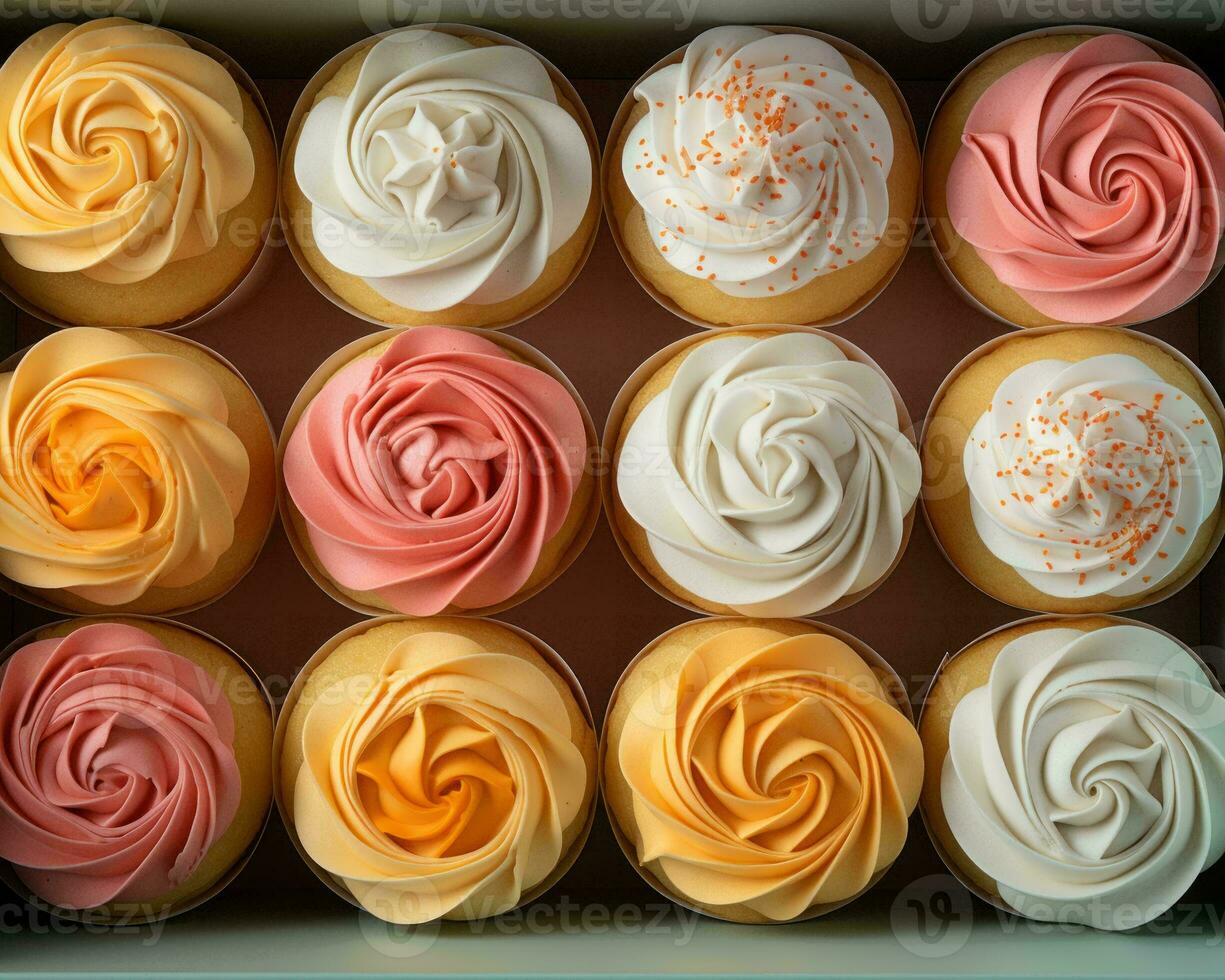 the cupcakes are in a box generative ai photo