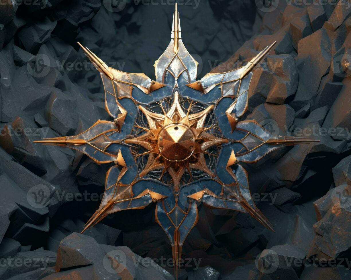 the golden star is surrounded by rocks generative ai photo