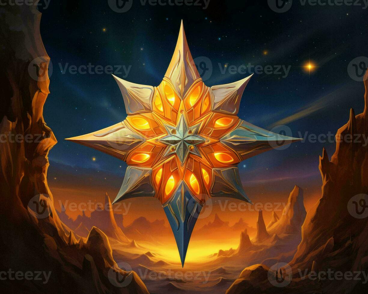 the star is in the middle of a desert with a mountain in the background generative ai photo