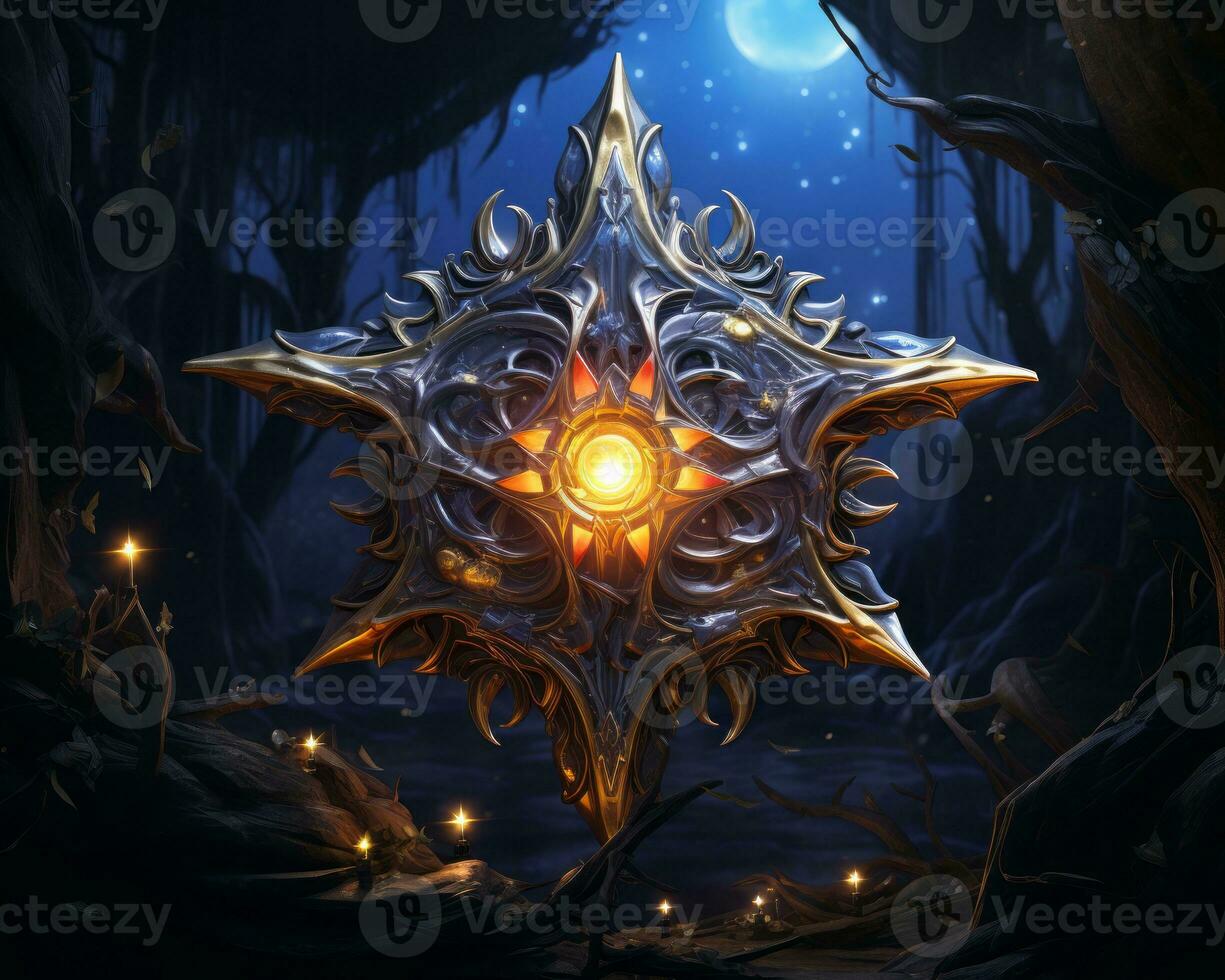 the star is in the middle of a forest at night generative ai photo