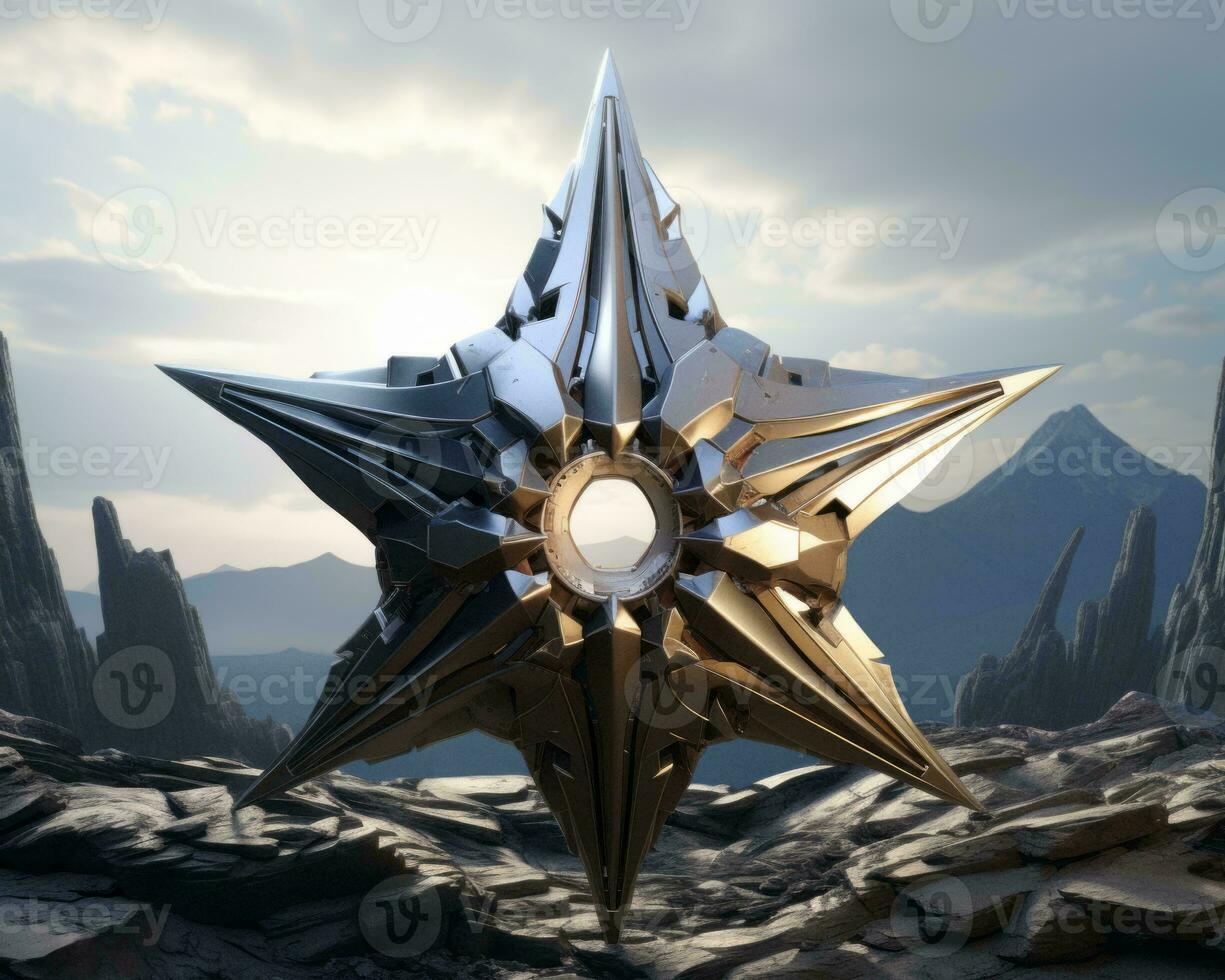 the star is made of metal and looks like it is in the middle of a mountain generative ai photo
