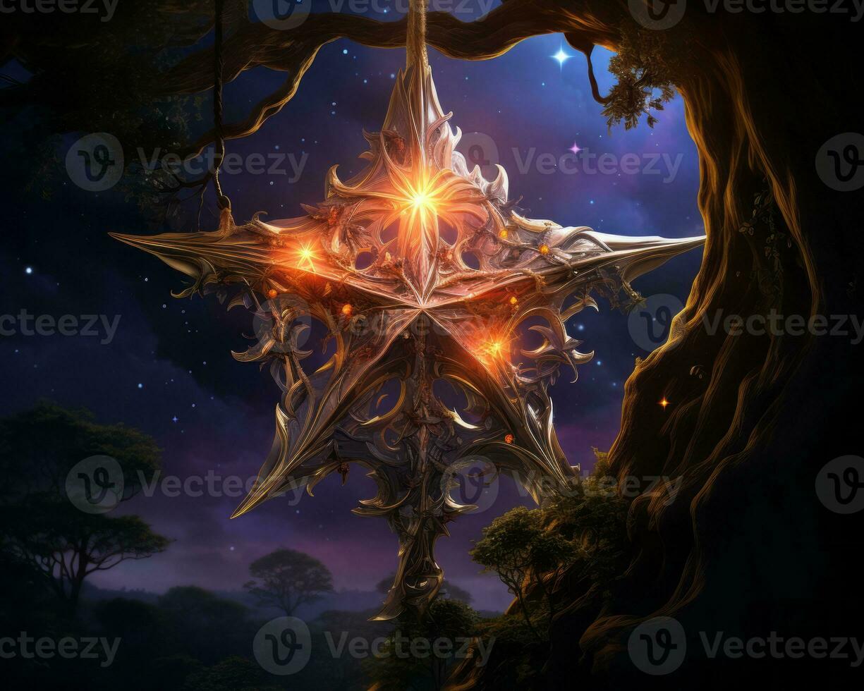 the star is in the shape of a star and is surrounded by trees generative ai photo