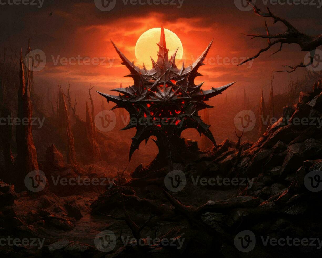 the sun is setting over a dark landscape generative ai photo