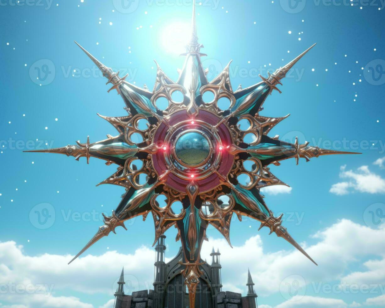 the sun is shining in the sky and there is a castle in the background generative ai photo