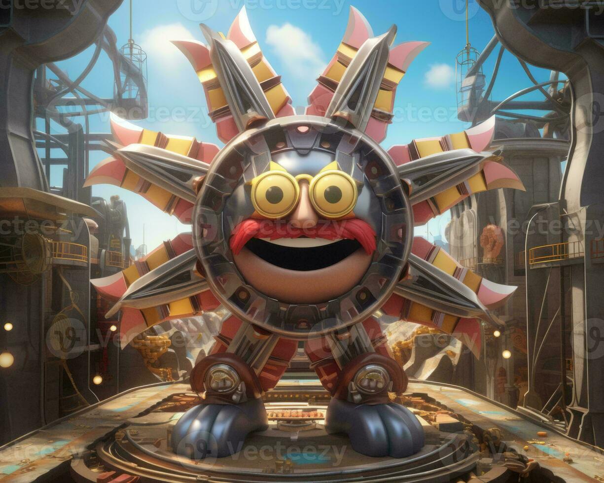 the sun is smiling in front of a giant robot generative ai photo