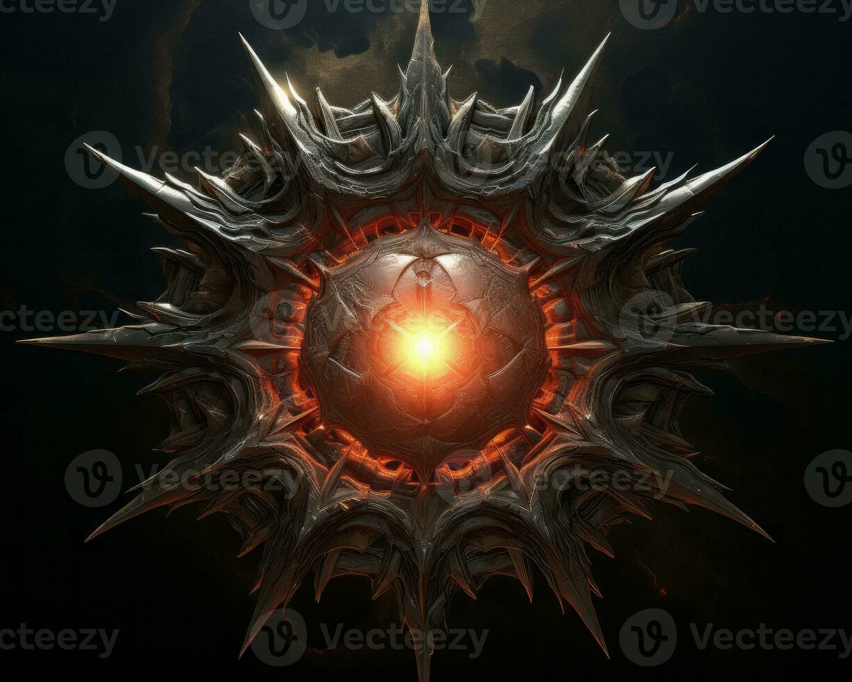 the sun is shining in the middle of a dark sky generative ai photo