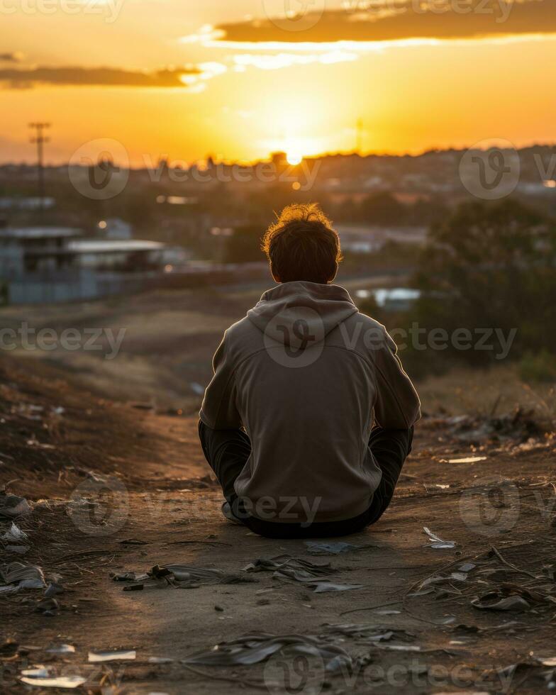 a man sitting on the ground generative ai photo