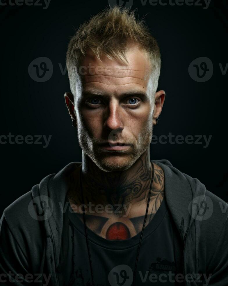 a man with tattoos on his chest generative ai photo
