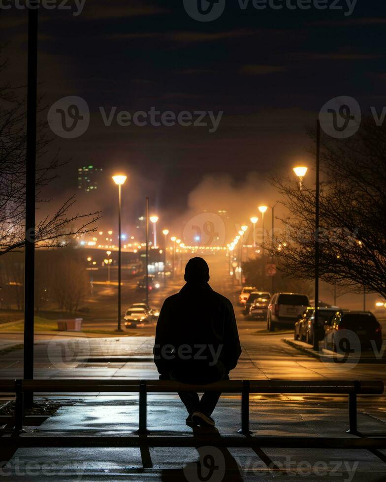 a person sitting on a bench at night generative ai photo