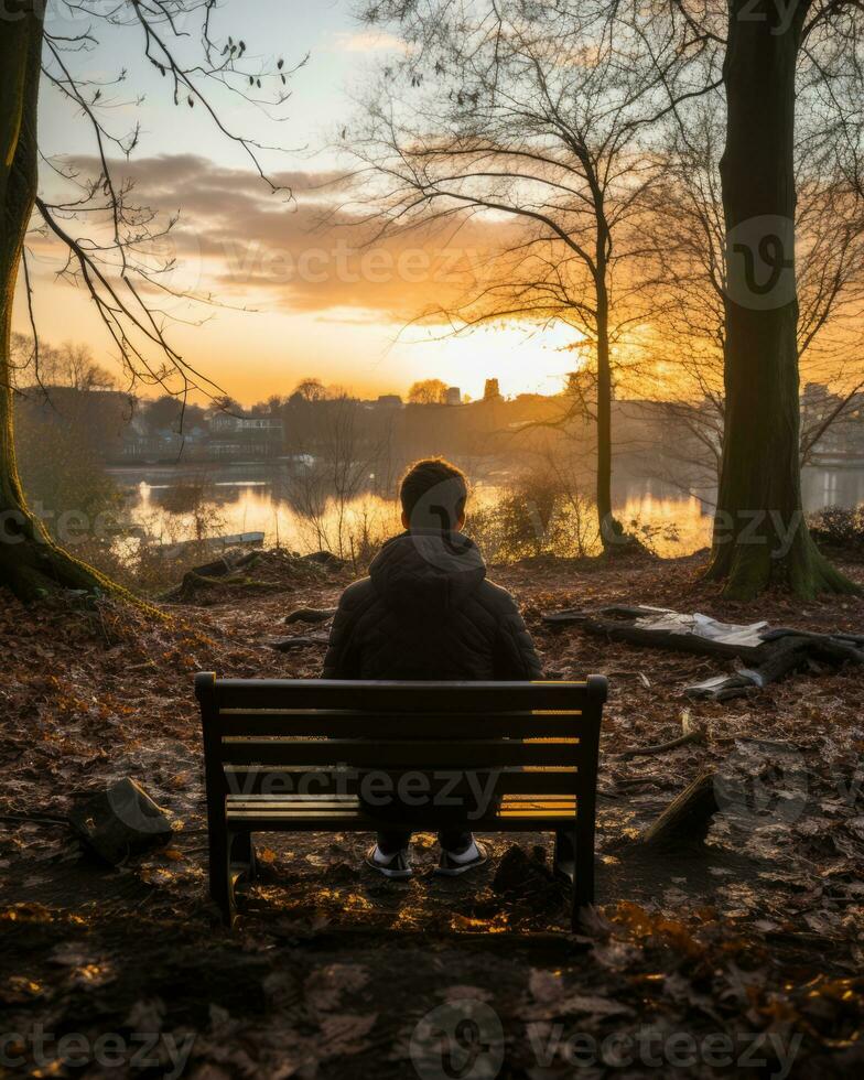 a person sitting on a bench generative ai photo