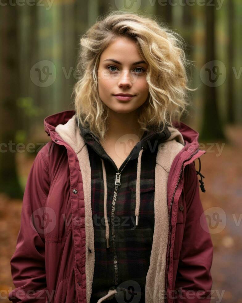portrait of a beautiful young woman in the forest generative ai photo