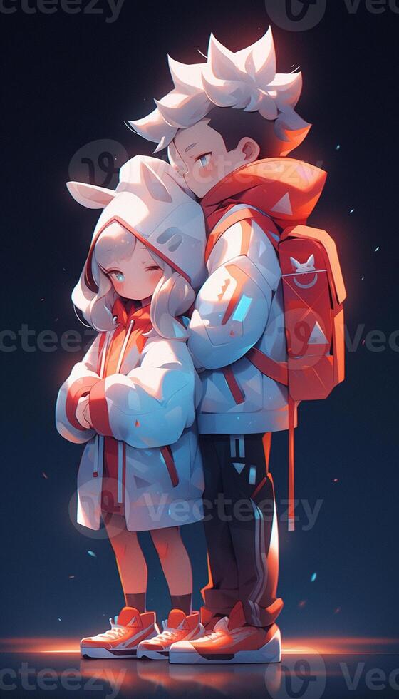 Premium Photo  Anime couple with backpacks hugging each other in