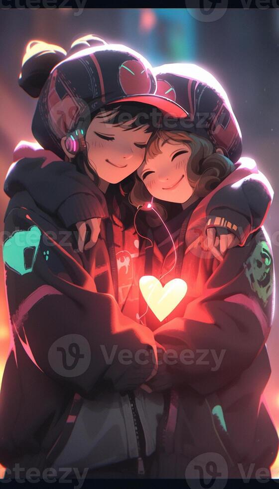 Premium AI Image  Anime couple kissing each other with hearts in the  background generative ai