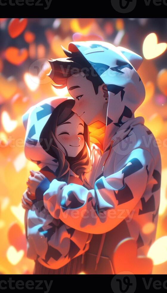 anime couple kissing in front of balloons and confetti. generative ai.  28391025 Stock Photo at Vecteezy